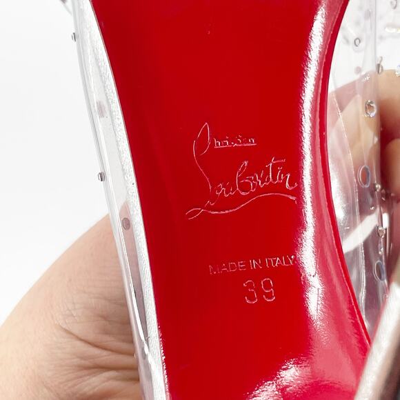Christian Louboutin Jelly Strass 80 Silver Embellished PVC Pointed Toe Pumps 39 - Picture 11 of 12